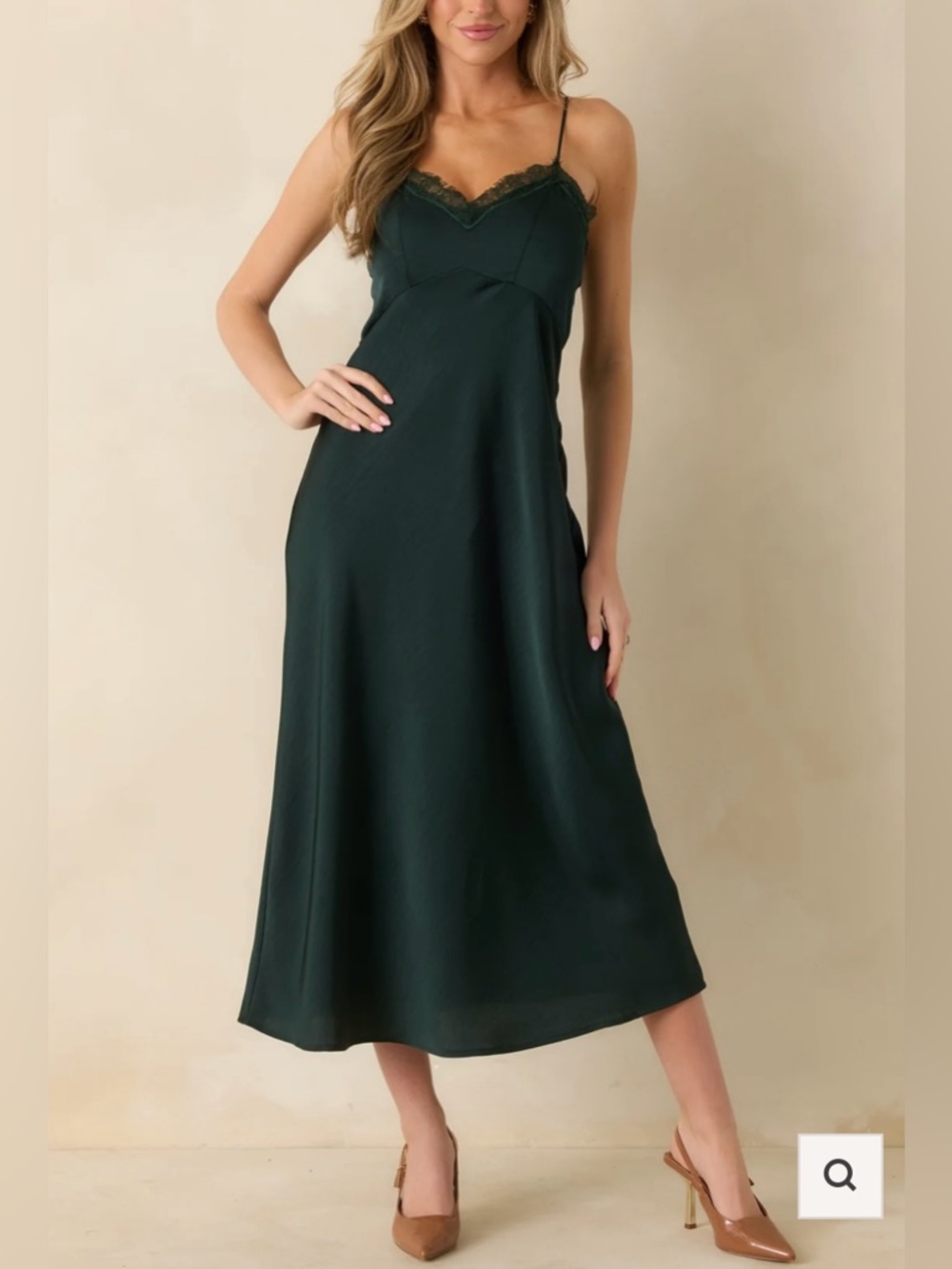 Z SUPPLY After Hours Garland Green Satin Midi Dress | Size Large | NWT